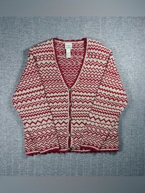 Vintage Knit Cardigan Sweater Koret Striped Red Tan Womens S Cottage Grandma 90s